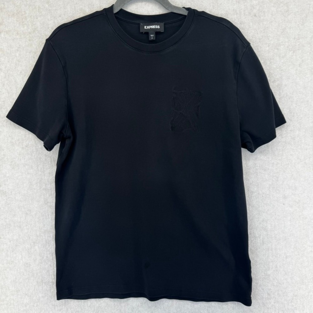 Express Mens Black Short Sleeve T-Shirt Tonal Embroidered Graphic Size M